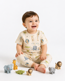 تیشرت و شلوار نوزادی پنبه یکرو ریلی طرح حیوانات 🐊🐘🦁🦒