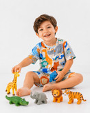 تیشرت و شلوارک پسرانه پنبه یکرو ریلی طرح حیوانات 🐊🐘