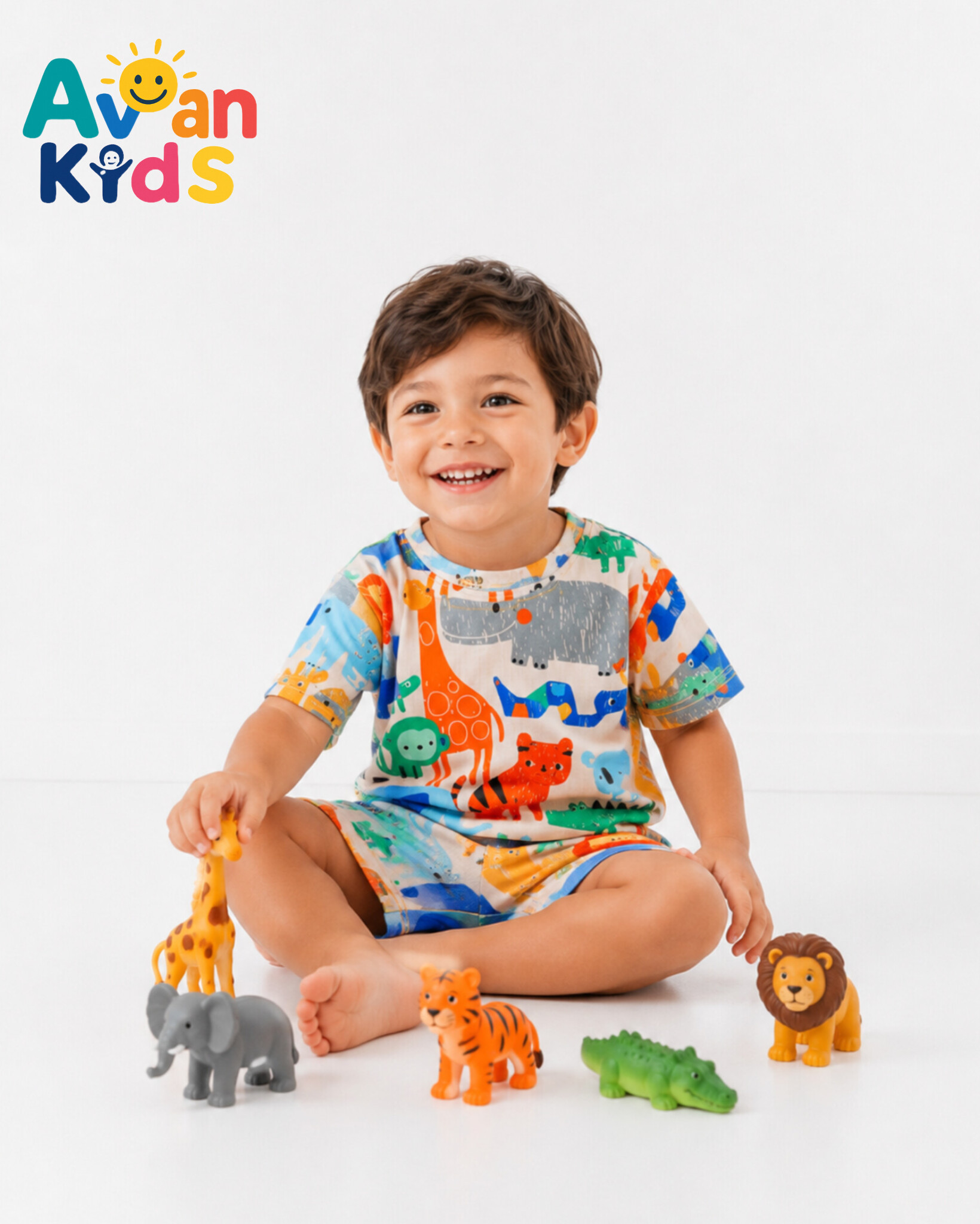 تیشرت و شلوارک پسرانه پنبه یکرو ریلی طرح حیوانات 🐊🐘