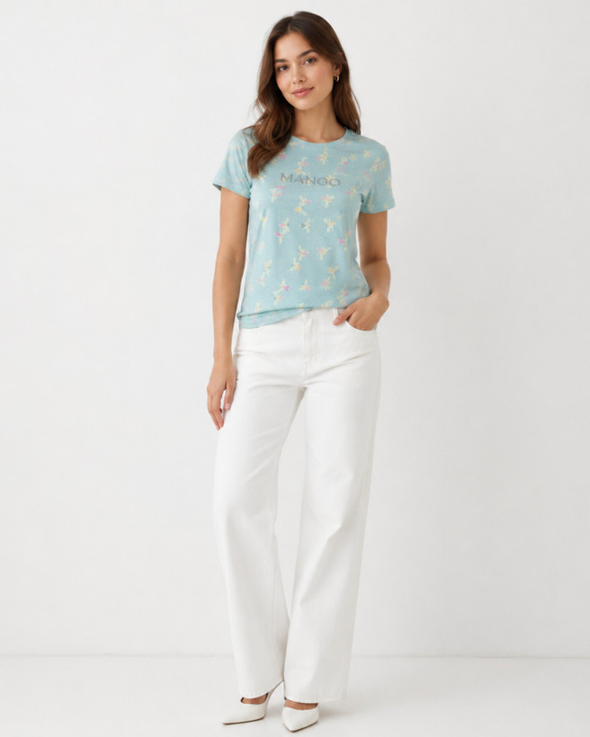 تیشرت زنانه نخ و پنبه وارداتی برند Mango ( سایز اسمال )