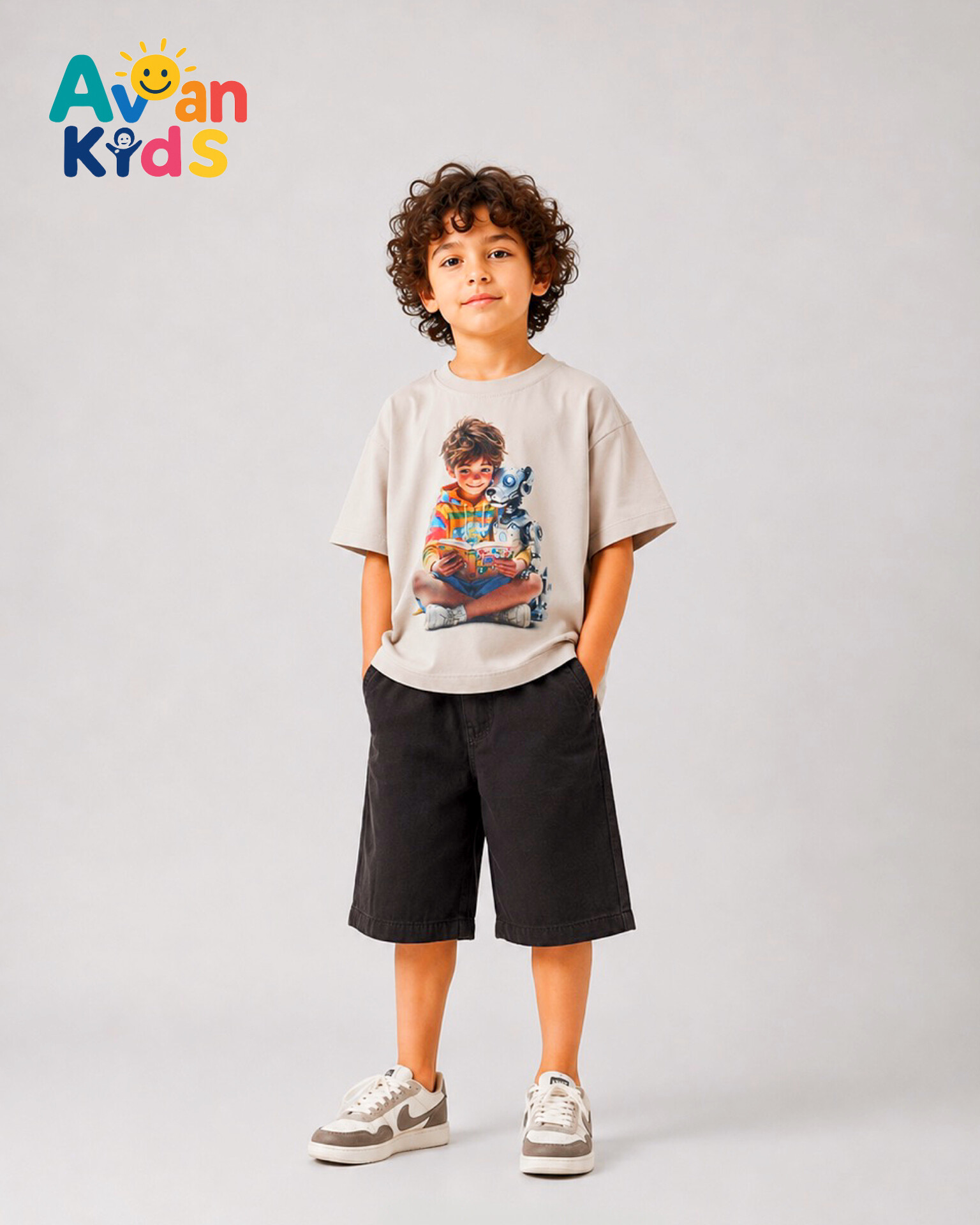 تیشرت و شلوارک چاپی پسرانه طرح پسر و سگ رباتیک 🧒🐩